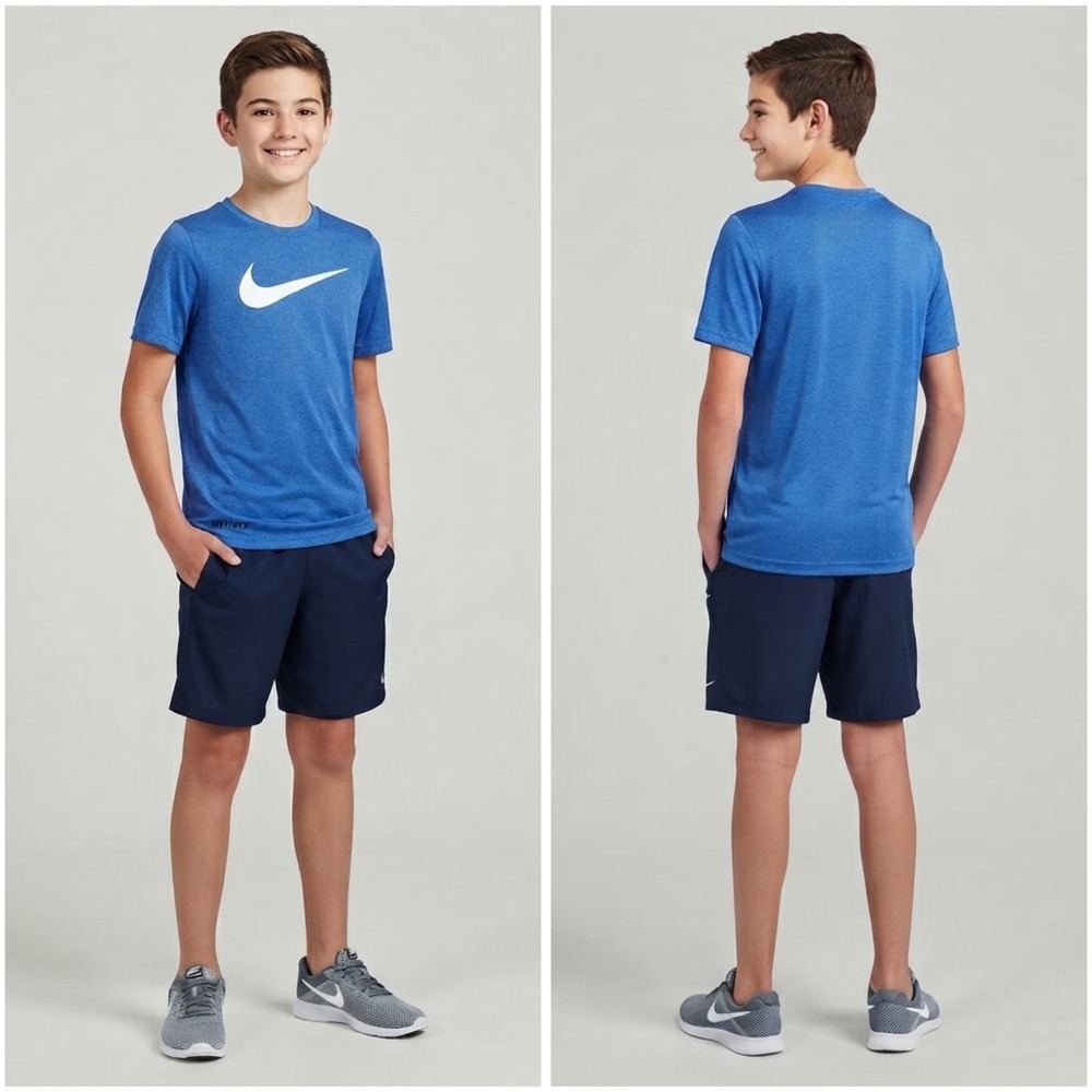 Nike Dri-FIT Boys XL Blue Heather Short Sleeve Swoosh Graphic Tee AR5307-456